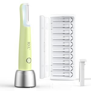 BNU Dermaplaning Tool for Face, Dermaplane Razor for Women Face LED Light Facial Exfoliation & Peach Fuzz Hair Removal, 3 Speeds Rechargeable Sonic Edge Technology 10 Refill Blades Green