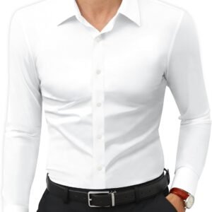 Lion Nardo Stretch Mens Dress Shirts Long Sleeve Slim Fit Dress Shirts for Men Muscle Fit Wrinkle Free Button Down Shirt