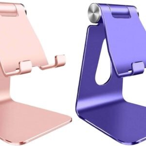 Adjustable Cell Phone Stand, Phone Holder,Tablet Stand Dock,Aluminum Desktop Compatible with iPhone 12 iPad,Samsung Galaxy,Google All Smart Phone/Tablets Under 10 in-Rose Gold + Royal Purple