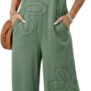 Dokotoo Women’s Baggy Overalls 2026 Wide Leg Jumpsuits Floral Pants Casual Loose Sleeveless Rompers with Pockets