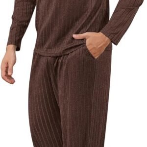 RQP Men’s Pajama Set Short&Lonng Sleeve Lightweight Lounge Wear Breathable 2 Piece Set,Stretch Home Outfits for Men