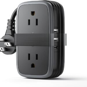 Travel Power Strip with USB Ports, NTONPOWER 4ft Flat Plug Wrapped Around Short Extension Cord with 4 Outlets 3 USB Ports, Compact for Cruise Travel Essential Hotel Home Office, Black