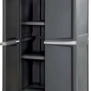 Sterilite 4 Shelf Cabinet, Heavy Duty and Easy to Assemble Plastic Storage Unit, Organize Bins in the Garage, Basement, Attic, Mudroom, Gray, 1-pack