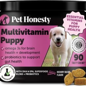 Multivitamin Puppy Treats – Essential Dog Supplements & Vitamins for Learning and Cognitive Development- Probiotics, Omega Fish Oil for Health, Heart & Immunity – Dog Health Supplies
