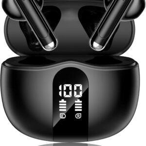 XIAOWTEK Wireless Earbuds, 2026 Bluetooth 5.4 Headphones Bass Stereo Ear Buds with Noise Cancelling Mic, LED Display in Ear Earphones 50H Playtime Ear Buds, IP7 Waterproof for Laptop Pad Phones Black