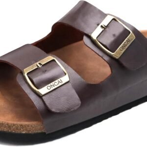 ONCAI Mens Sandals,Beach Slides Cork Footbed Slippers with Adjustable Buckle Straps Size 7-13