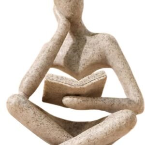UTTCMK Bookshelf Decor Thinker Statue – Abstract Art Reading Thinker Sculpture Figurine Aesthetic, Modern Home Decoration for Living Room Office Shelves Coffee Table Desk Decor(Beige)