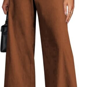 miduo Womens High Waisted Cropped Wide Leg Stretchy Straight Pants Trousers with Pockets
