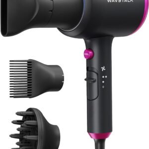 Wavytalk Hair Dryer with Diffuser, Blown Away Ionic Hair Dryer for Curly Hair with Comb, 1875W Fast Drying Blow Dryer with Ceramic Technology, 3 Attachments for All Hair Types, Light and Quiet, Black