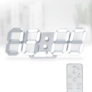 KOSUMOSU 3D LED Digital Wall Clock ,9.7″, Large Display Table/ Desk Clock with Remote Control 12/24H Temperature (White Light)
