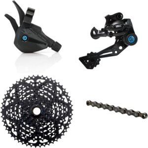 Box Three Prime 9 Multi Shift Non E-Bike and Single Shift E-Bike Cycling Groupset 9 Speed 1x Drivetrain Shifter, Rear Derailleur, Freehub Bike Cassette, Chain | Box Components