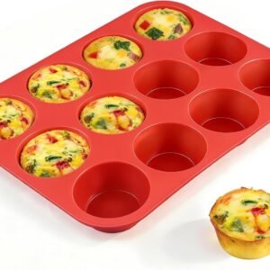 CAKETIME 12 Cups Silicone Muffin Pan – Nonstick Cupcake Pan 1 Pack Regular Size Silicone Mold for Baking
