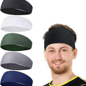 Sports Headbands for Men, Moisture Wicking Workout Headband 5Packs, Sweatband Headbands for Running,Cycling,Football,Yoga,Hairband for Women and Men
