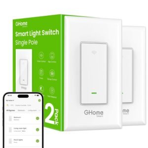 GHome Smart Switches for Lights, WiFi Smart Light Switch Works with Alexa and Google Home, Single Pole, Neutral Wire Required, 2.4Ghz WiFi Light Switch with APP Control, No Hub Required, UL FCC Listed