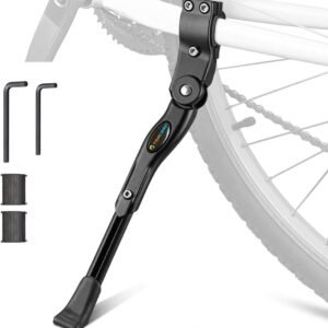 TOPCABIN Bicycle Adjustable Aluminium Alloy Bike Bicycle Kickstand Side Kickstand Fit for 22″ 24″ 26″- Black