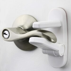 Door Lever Lock (2 Pack) – Prevents Toddlers from Opening Doors – Easy One-Hand Operation for Adults – Durable ABS with 3M Adhesive Backing – No Tools Needed for Install