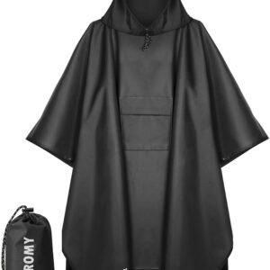 PTEROMY 3-in-1 Hooded Rain Poncho for Adult with Pocket, Waterproof Lightweight Unisex Raincoat for Hiking Camping Emergency