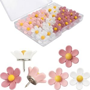 30 Pcs Flowers Push Pins Decorative Thumb Tacks in 3 Colors Cute Office Decor for Women Cork Board Bulletin Board, Photos Wall Maps and Other Offices Schools Supplies Christmas Decoration