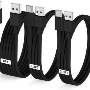 LOFPYE 3-Pack Black [3.3FT+3.3FT+6FT] USB A to USB C Cable，USB to USB C Car Carplay Cable for iPhone 16 15 Pro Plus Pro Max，for iPad Pro/Air/Mini，for Samsung S24/S23/S22，for MacBook Pro/Air and More