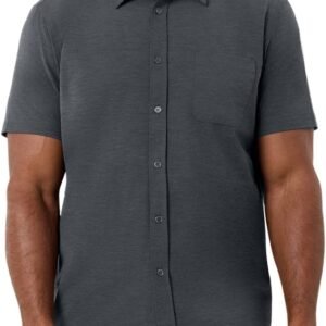 INTO THE AM Short Sleeve Button Down Shirts for Men S – 4XL Slim Fit Stretch Mens Button Up Shirt Business Casual Dress Shirt