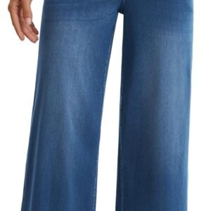 Women’s Wide Leg Jeans High Waisted Pull On Baggy Jeans Stretchy Elastic Waist Sweatpant Trendy Loose Denim Pants