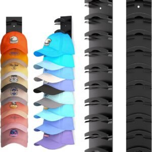 Hat Organizer for Baseball Caps 2Pack, Hat Rack for Wall with Strong Adhesive Hold up to 20 Hats, Hat Hanger Holder Display for Door Closet, Cap Organizer Storage Multilayer Two Mounting Option(Black)