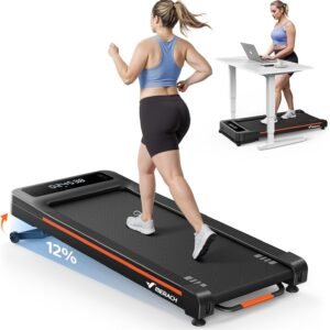 MERACH W50 Walking Pad Treadmills for Home, 12% Auto Incline, 400lbs Capacity, 3.5HP Super Quiet Brushless, 16.5″x41.3″ Spacious Running Belt, Under Desk Treadmill with Remote & LED