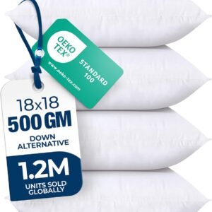 Utopia Bedding Throw Pillows (Set of 4, White) – 18 x 18 Inches Down Alternative Pillows for Bed, Sofa, and Couch – Fluffy Decorative Stuffer Pillow for Indoors & Outdoors