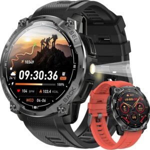 Rugged Military Smart Watch for Men with GPS, 1.43” AMOLED Fitness Tracker Watch with Bluetooth Call/Flashlight/Compass, 170+ Sports Modes Waterproof Mens Smartwatch for Android iPhone
