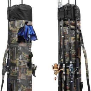 Allnice Durable Canvas Fishing Rod & Reel Organizer Bag Travel Carry Case Bag- Holds 5 Poles & Tackle