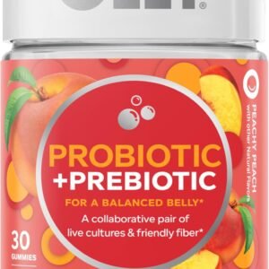 OLLY Probiotic + Prebiotic Gummy, 500 Million CFUs, FOS, Adult Chewable Supplement for Men and Women, Peach Flavored, 30 Day Supply – 30 Count