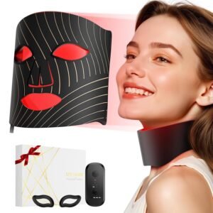 ONLUKY Red Light Therapy for Face,LED Face Mask Light Therapy with Neck Device,103 3-in-1 Light Beads,Remoter Rechargeable,Timing Function,Infrared Red Light Therapy Mask for Home (Maroon)