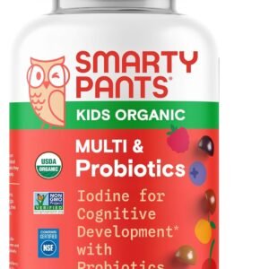 SmartyPants Organic Kids Multivitamin Gummies: Probiotics, Omega 3 (ALA), Vitamin D3, C, Vitamin B12, B6, A, K & Zinc for Immune Support, Biotin, Three Fruit Flavors, 120 Count (30 Day Supply)