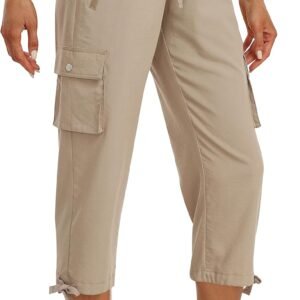 MoFiz Women’s Cargo Capris Pants Loose Fit Casual Hiking Pants Lightweight Quick Dry Travel Summer Pants for Women