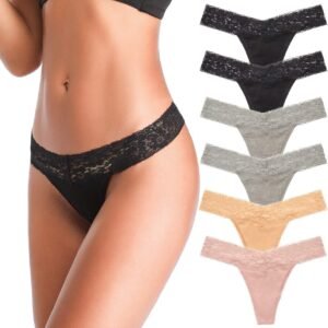 ANNYISON Women’s Thongs, T Back Low Waist See Through Panties Cotton Seamless Lace Thongs for Women