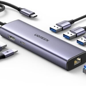 UGREEN Revodok 6 in 1 USB C Hub Gigabit Ethernet Adapter with 4K HDMI, 100W PD Charging, USB A Data Ports Compatible with Mac M1, M2, M3, M4,M5,iPad, iPhone 16 Pro/Pro Max, Steam Deck