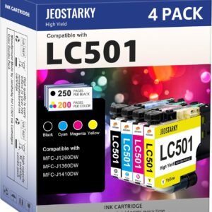 LC501 Ink Cartridges Compatible for Brother LC501 Ink Cartridges LC501XL LC501 Ink Works with Brother Printer MFC-J1360DW MFC-J1410DW MFC-J1260W (Black/Cyan/Magenta/Yellow, 4 Pack)