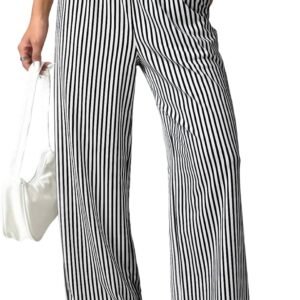 EVALESS Women’s Striped Pants Spring Summer 2026 Comfy Pajama Pants High Waist Wide Leg Lounge Pants Lightweight PJ Bottoms