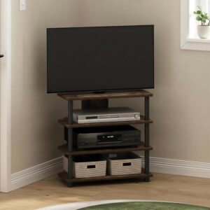 Furinno ECON TV Stand, 4-Tier Corner Petite Entertainment Center, Open Frame TV Console for TV up to 32 Inch, Easy Assembly, for Living Room, Bedroom, Amber Pine