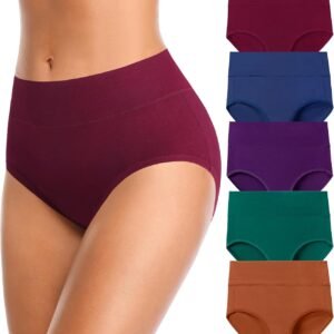 Womens Mid High Waisted Cotton Underwear Breathable Briefs Panties 5 Pack