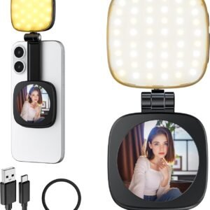 Magnetic Selfie Light for Phone: 5 Led Mode with Mirror Compatible for iPhone & Android – Rechargeable Portable Fill Light for Photography/Video Recording/Conference/Vlog/Makeup (Black)