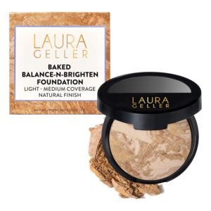 LAURA GELLER NEW YORK Award-Winning Baked Balance-n-Brighten Color Correcting Powder Foundation – Medium – Buildable Light to Medium Coverage – Demi-Matte Natural Finish