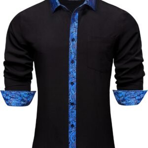 Barry.Wang Mens Business Shirts Long Sleeve Button Down Formal Shirt Collar Cuff Contrast Casual Dress Shirt Party Disco