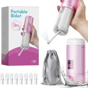 Portable Bidet – 250ml Tank Peri Bottle for Women with 5 Pressure Modes, 8 Replaceable Nozzles and 2000mAh Rechargeable Battery for Travel and Postpartum Use (Purple)
