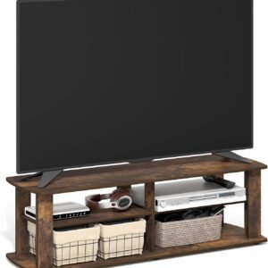 Furinno Nelly TV Stand, Entertainment Center with Open Shelves Storage, TV Console for TV up to 50 Inch, Soft Edges, for Living Room, Bedroom, Amber Pine