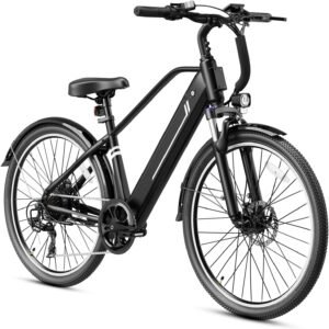 Jasion 26″ Electric Bike for Adults, Internal Removable Battery Ebike with 3 Modes & 7-Speed, UL2849 Certified, 1200W/1400W Peak Motor, Max 28Mph & 50Miles, Shock Absorber,City Commuter E Bike