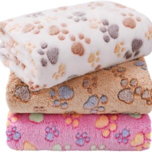 LINENLUX 1 Pack 3 Blankets Super Soft Fluffy Premium Fleece Dog Blankets for Puppy Cat Pet Blanket Flannel Throw Warm Sleep Dog Paw 23×16 inches