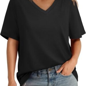Aokosor Womens V Neck Short Sleeve T Shirts Summer Tops 2026 Casual Loose Tees Trending Now S-4XL