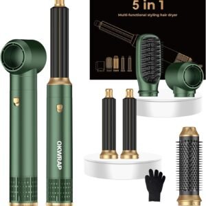 5 in ONE Hair Dryer Brush, Blow Dryer Curling Wand Hair Styling Tools Set, Ionic Hot Air Brush Round Brush Blow Dryer, Left&Right Styler 100-120V