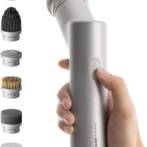HOTO Handheld Short-Handle Electric Spin Scrubber, IPX7 Waterproof Cordless Scrubber Brush, Bathroom Cleaning Brush, Max 22 in-lb, with 9 Brush Heads for Bathroom, Shower, Kitchen, Sink, Tile